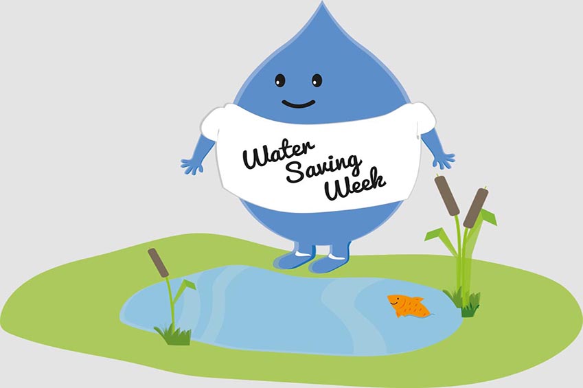 Water droplet wearing tshirt saying water saving week