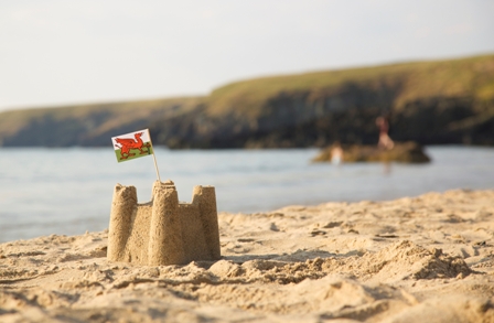 Welsh sandcastle on Wales beach