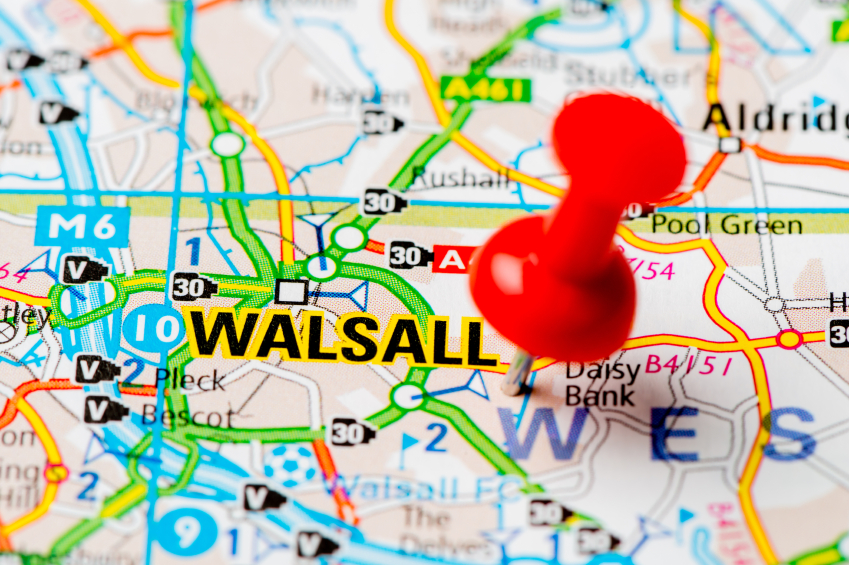 Map with red pin on Walsall