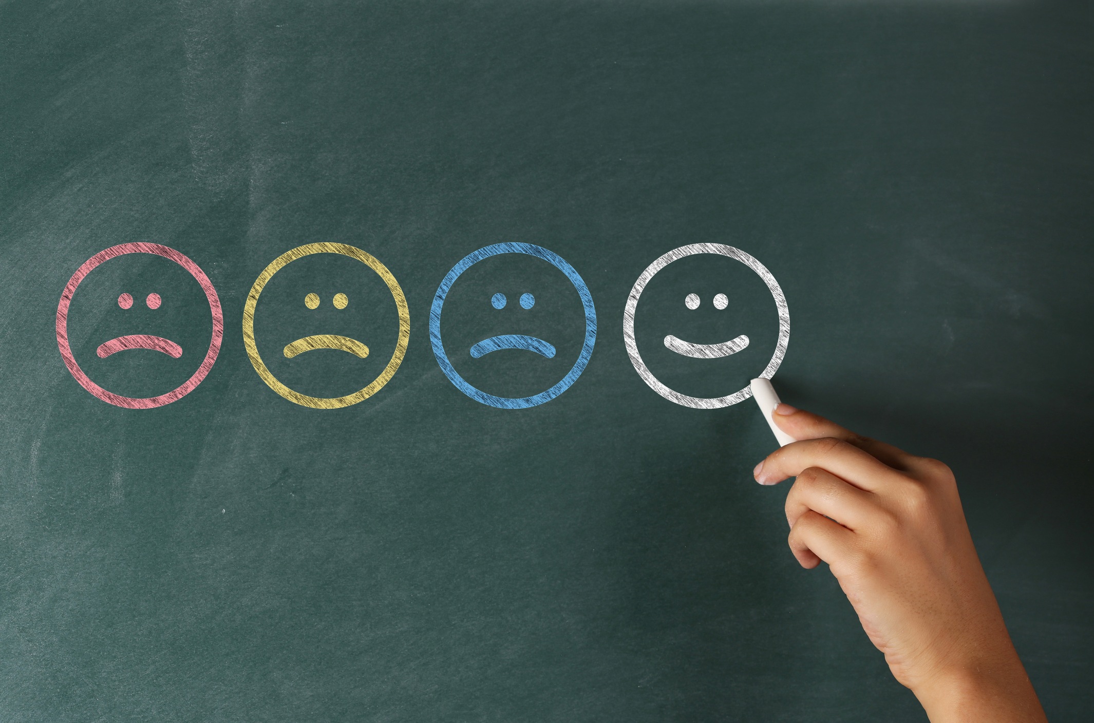 chalk board with different emotion faces