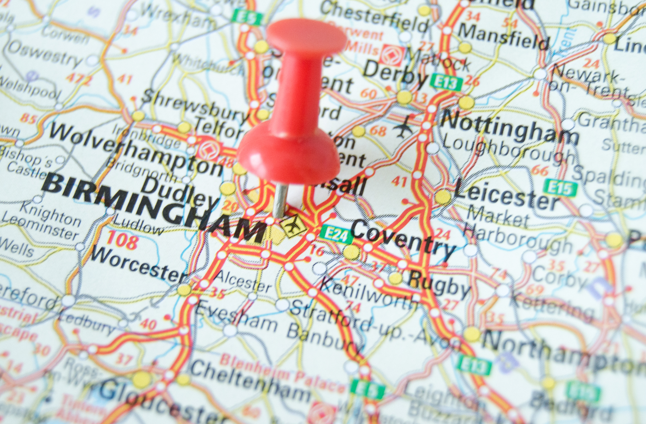 Birmingham Map Marked with Pushpin