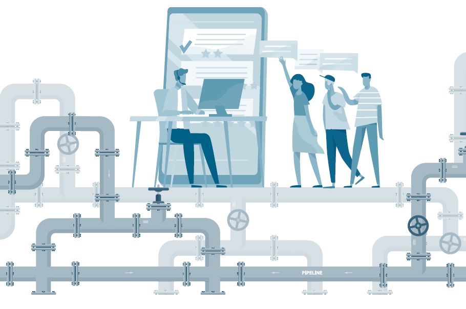 people with complaint bubbles over heads trying to make a complaint to a call centre on water pipes graphics