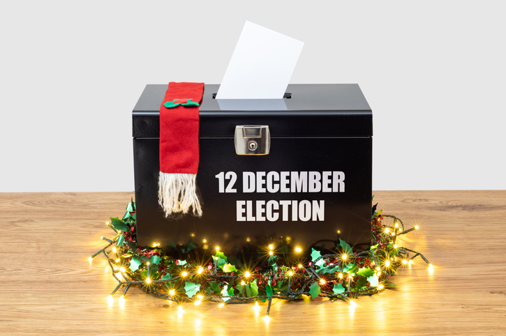 Concept for the 12 December 2019 Election in UK, first Christmas election in a century.