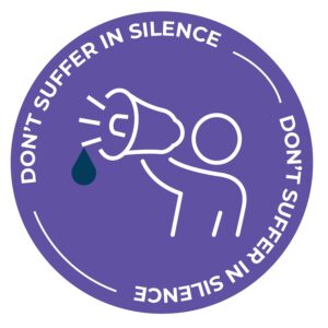 Don't suffer in silence campaign identifier. Icon of person with megaphone