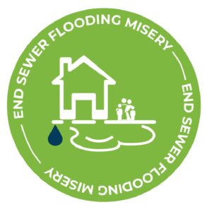 End Sewer Flooding Misery identifier. icon of flooded home