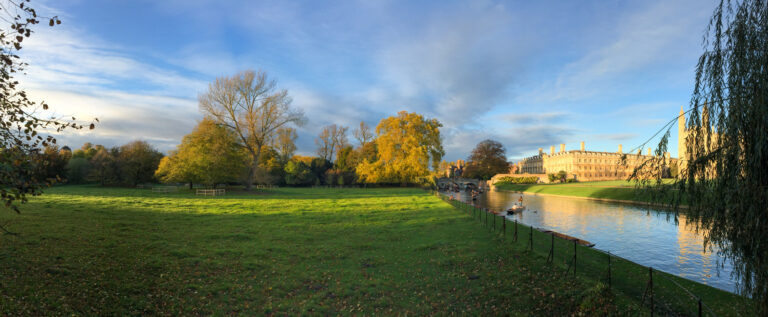 Tranquil scenery in a morning of River Cam across King's College